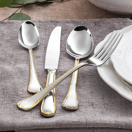 Premium Stainless Steel Gold Cutlery Set – 4–25 Piece Silverware with Knife, Fork & Spoon for Elegant Dining
