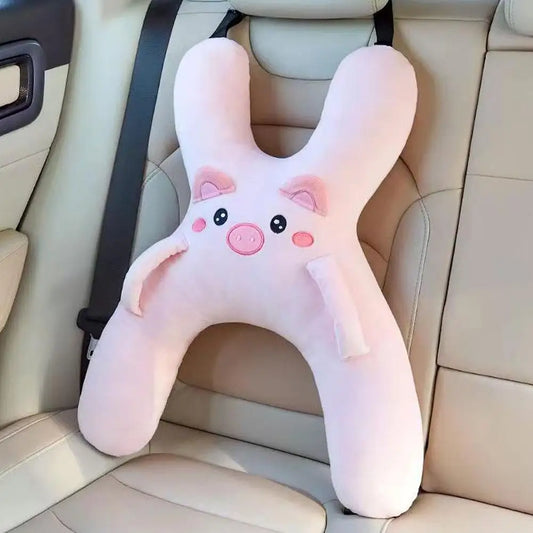 Car Cartoon Headrest Set – Breathable Child Pillow & Lumbar Support