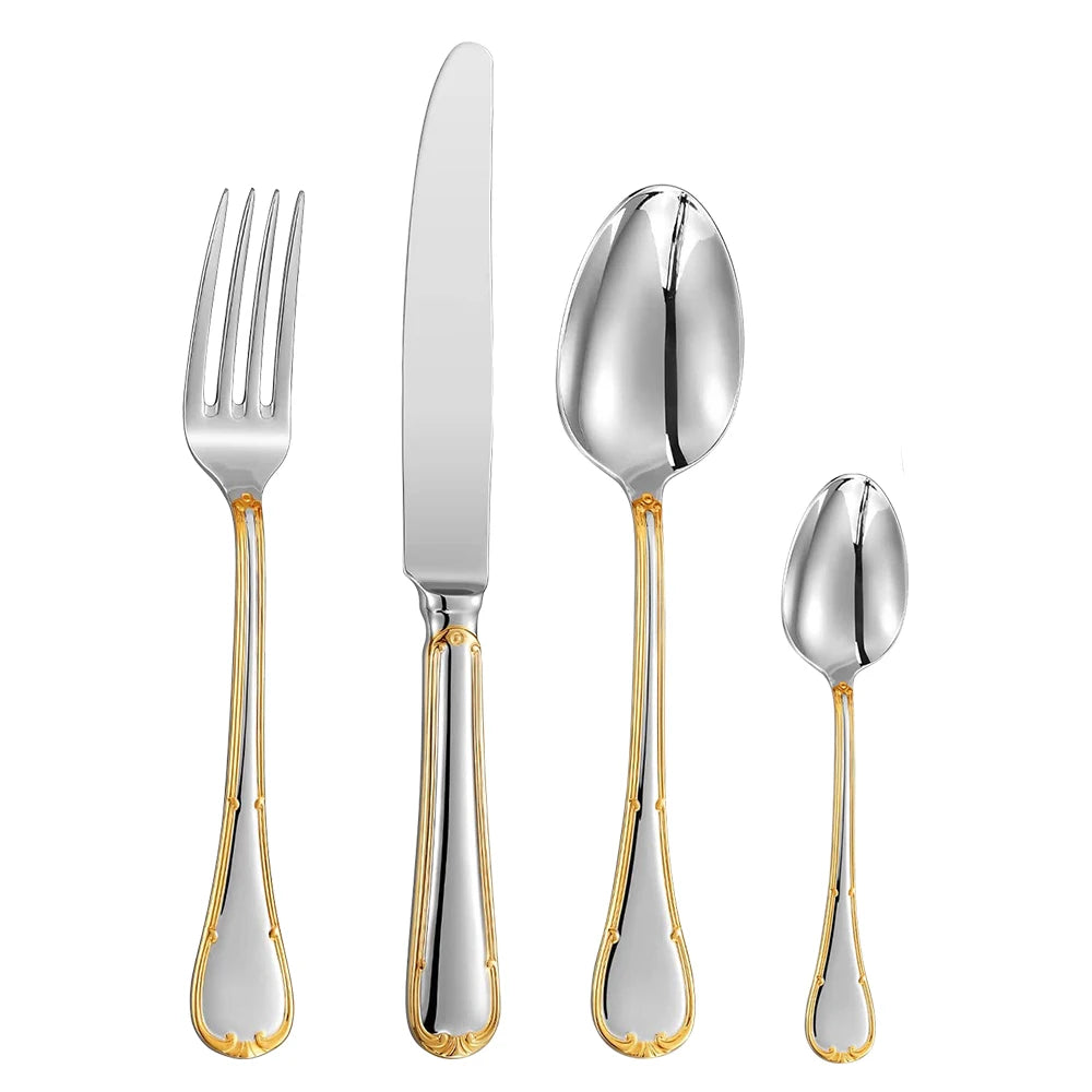 Premium Stainless Steel Gold Cutlery Set – 4–25 Piece Silverware with Knife, Fork & Spoon for Elegant Dining
