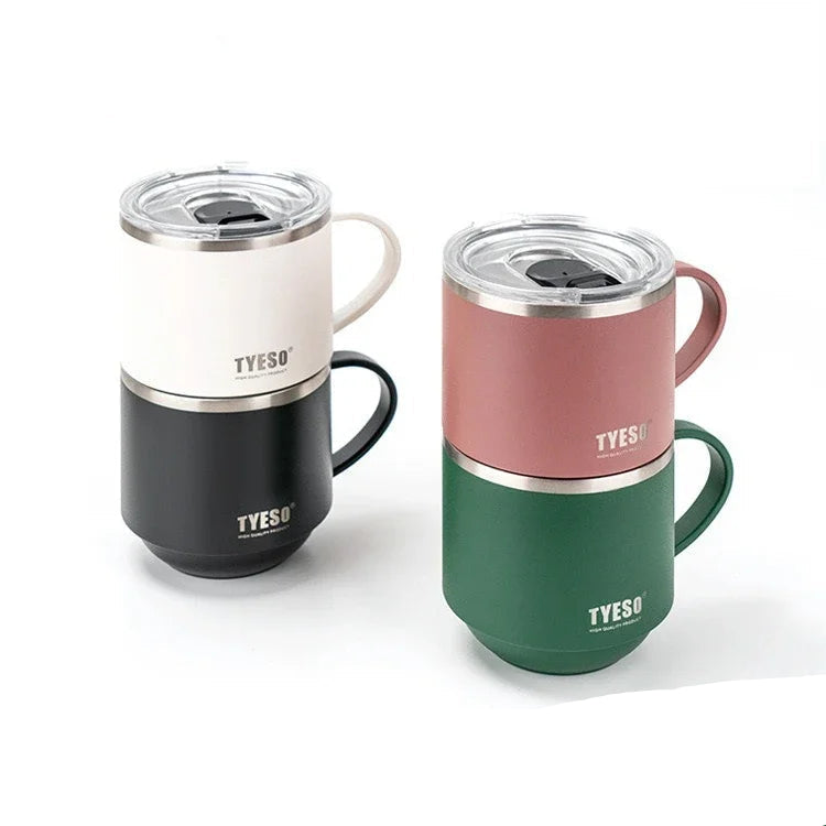 Tyeso Everyday Coffee Mug – Durable Stainless Steel Cup with Clear Lid