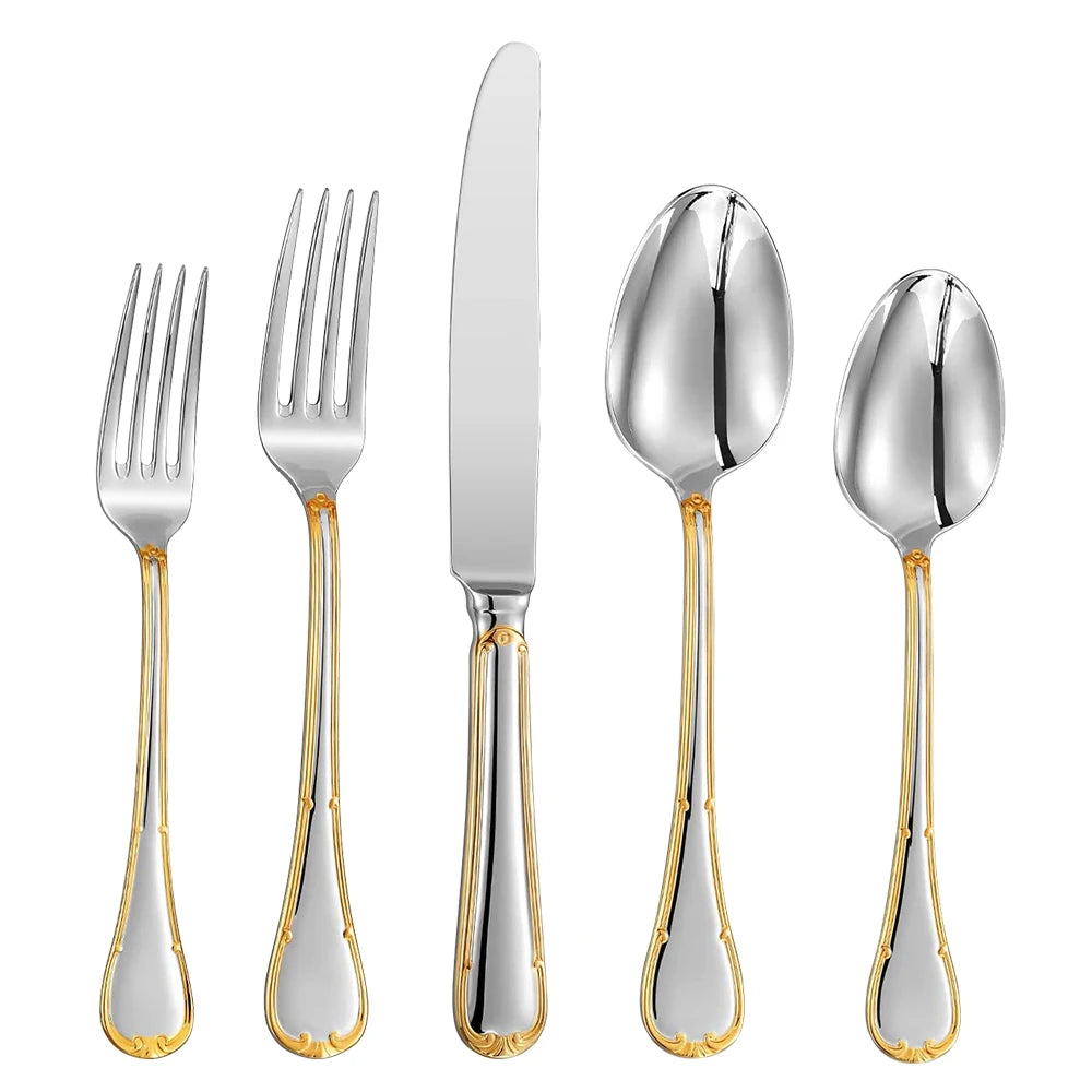 Premium Stainless Steel Gold Cutlery Set – 4–25 Piece Silverware with Knife, Fork & Spoon for Elegant Dining