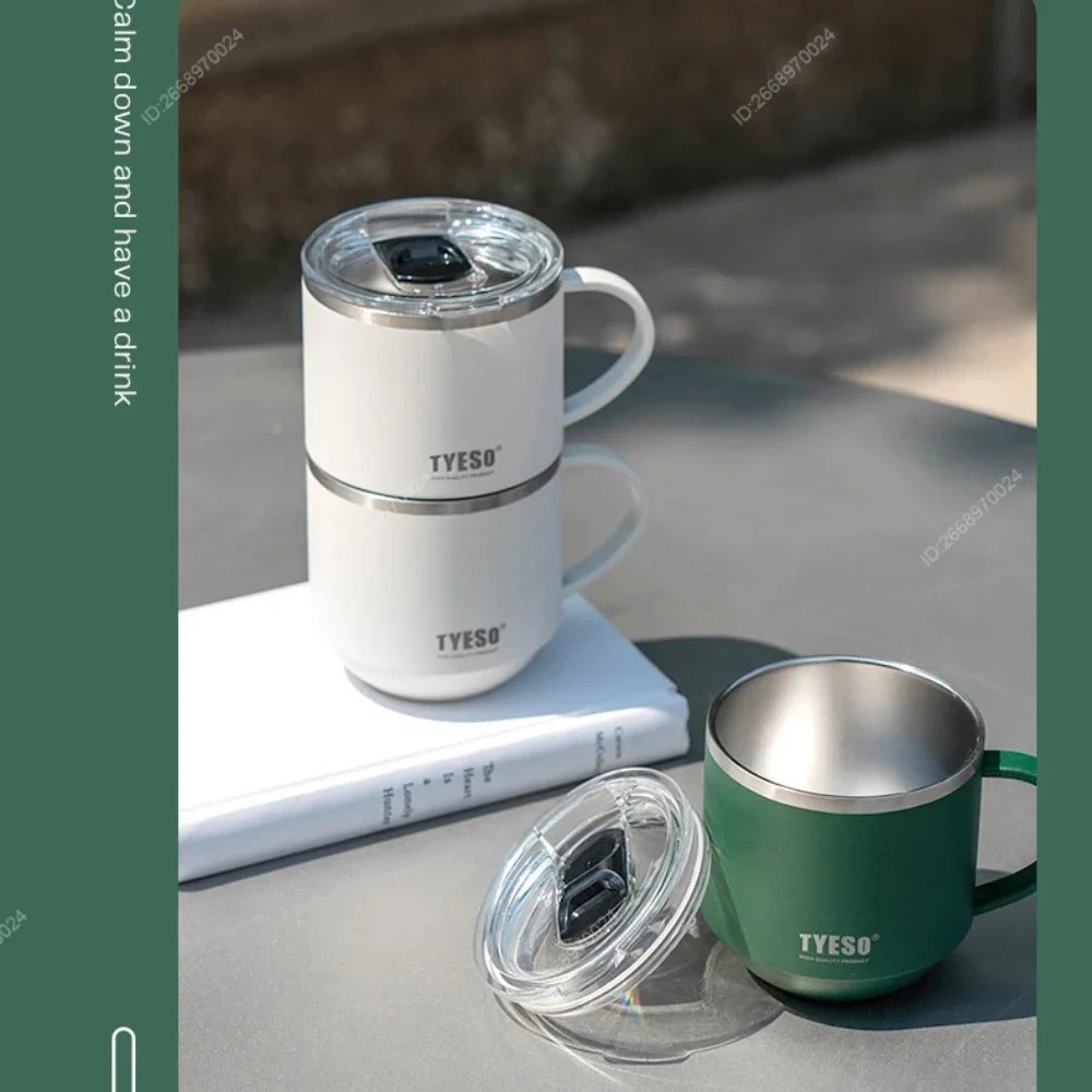 Tyeso Everyday Coffee Mug – Durable Stainless Steel Cup with Clear Lid