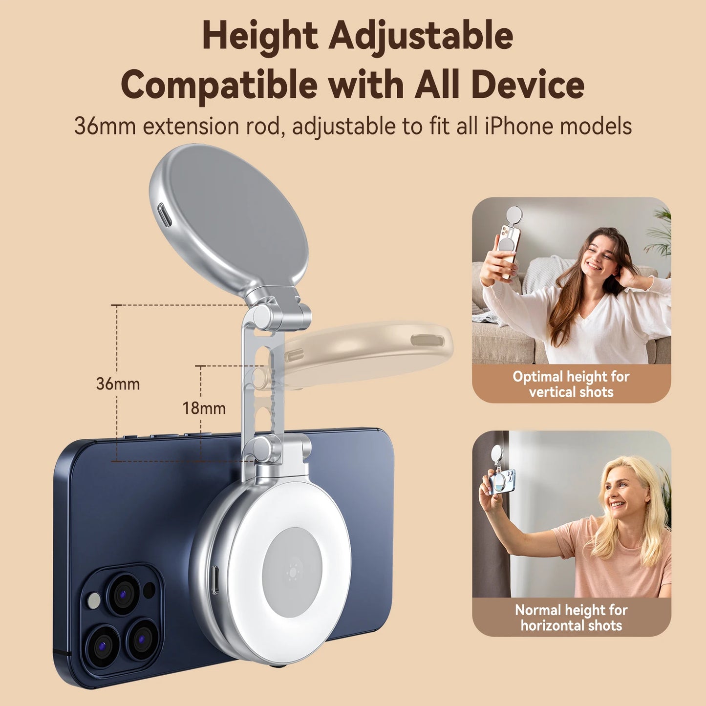 TELESIN Magnetic Mini Selfie Light – 3 Brightness Modes for iPhone & Android