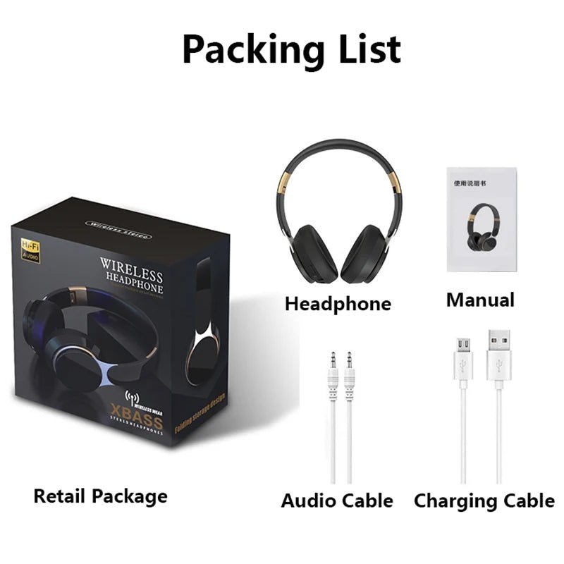 Cuffie wireless 3 in 1 - Stereo con Bluetooth, AUX da 3,5 mm e scheda TF