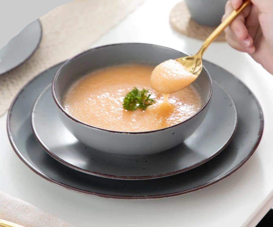 MODA Series Stoneware Plates, Bowls & Cups - 16/32/48 Piece Grey Pottery Dinnerware Set by Vancasso