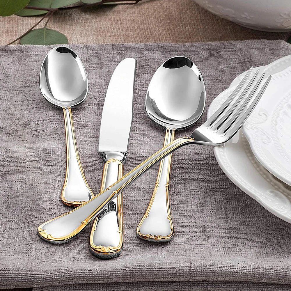 Premium Stainless Steel Gold Cutlery Set – 4–25 Piece Silverware with Knife, Fork & Spoon for Elegant Dining