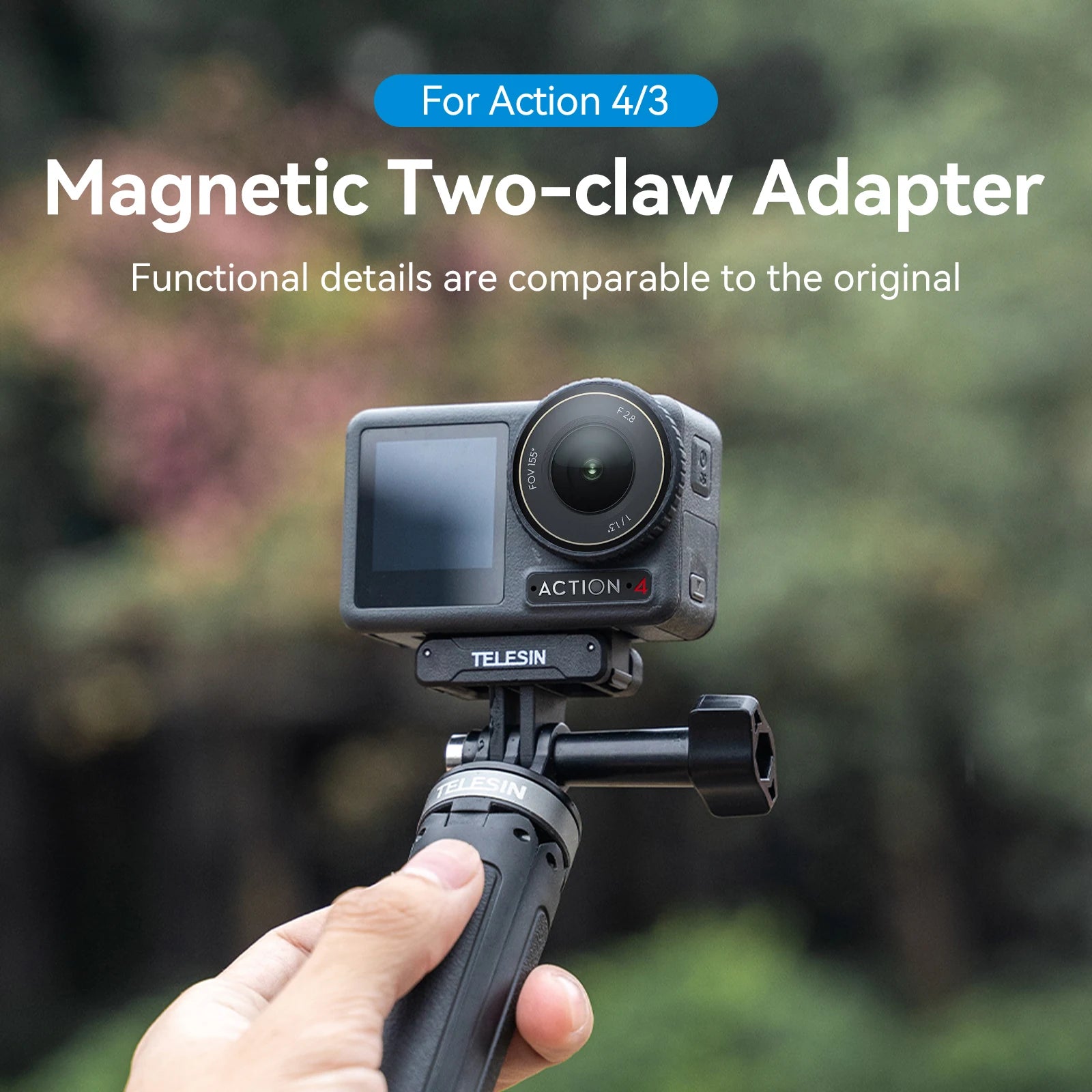 Magnetic Two-Claw Adapter for DJI Action 3/4/5 Pro – Universal 1/4" Mount