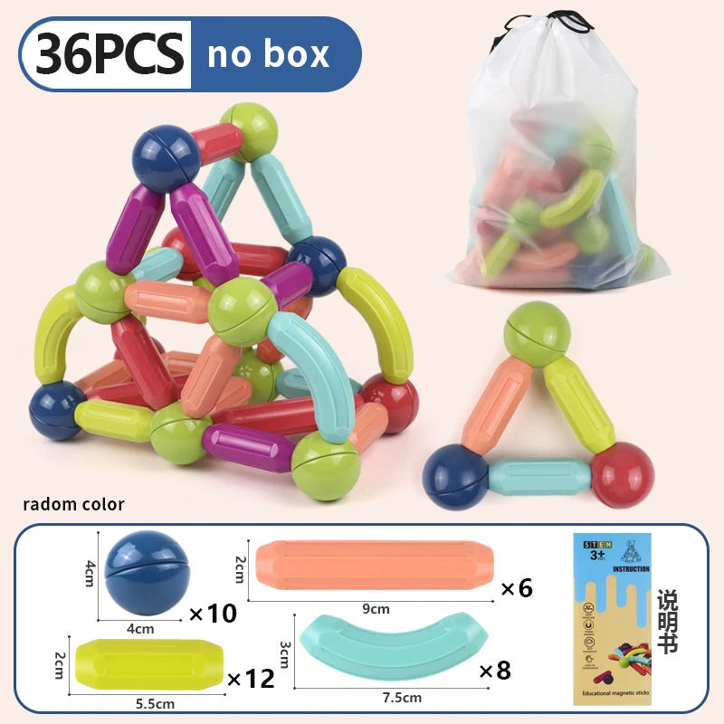 Set di aste magnetiche per costruzioni Montessori – Blocchi di costruzione magnetici per l'istruzione e il gioco dei bambini