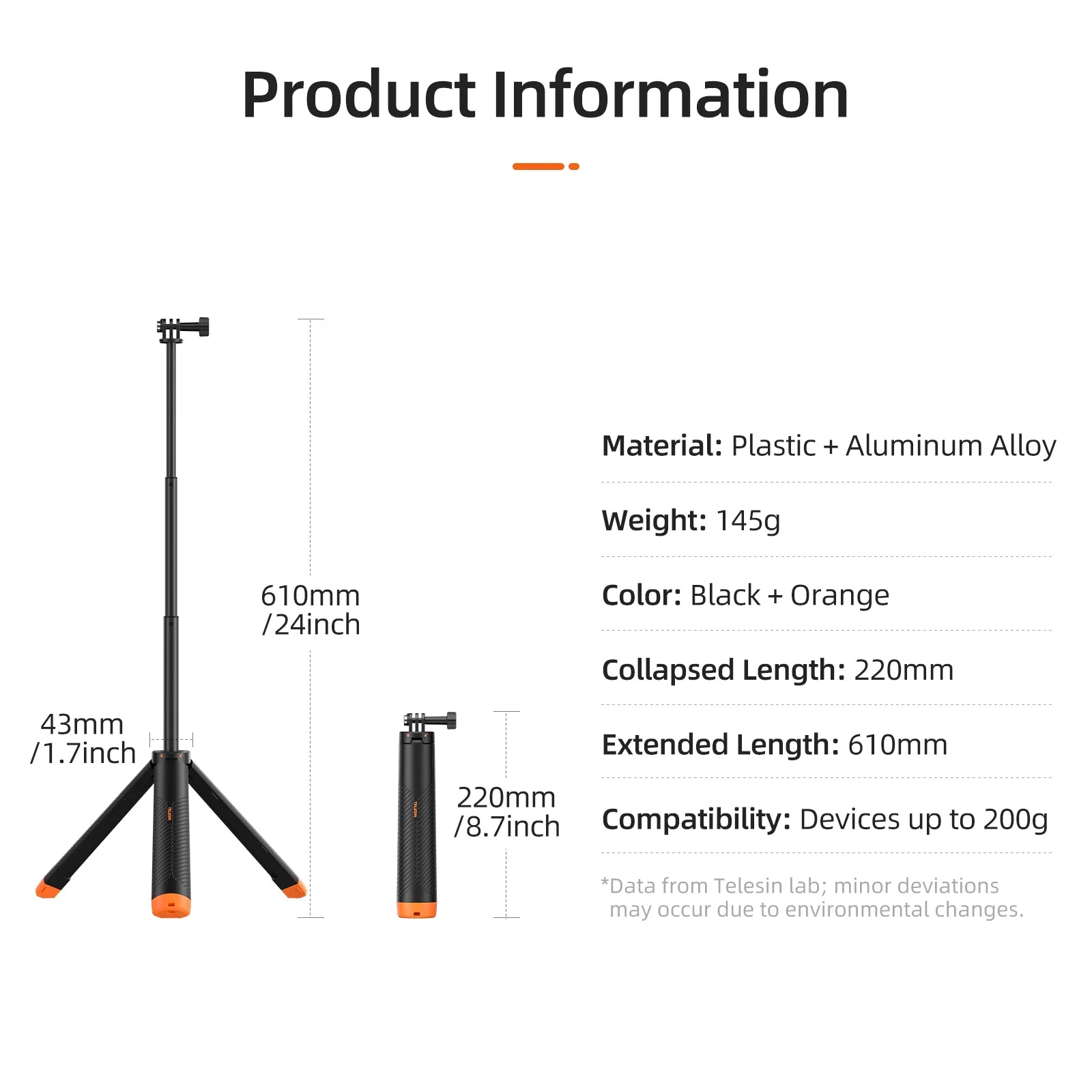 TELESIN Floating Diving Tripod Stick | For GoPro, Insta360 & DJI Action Cams