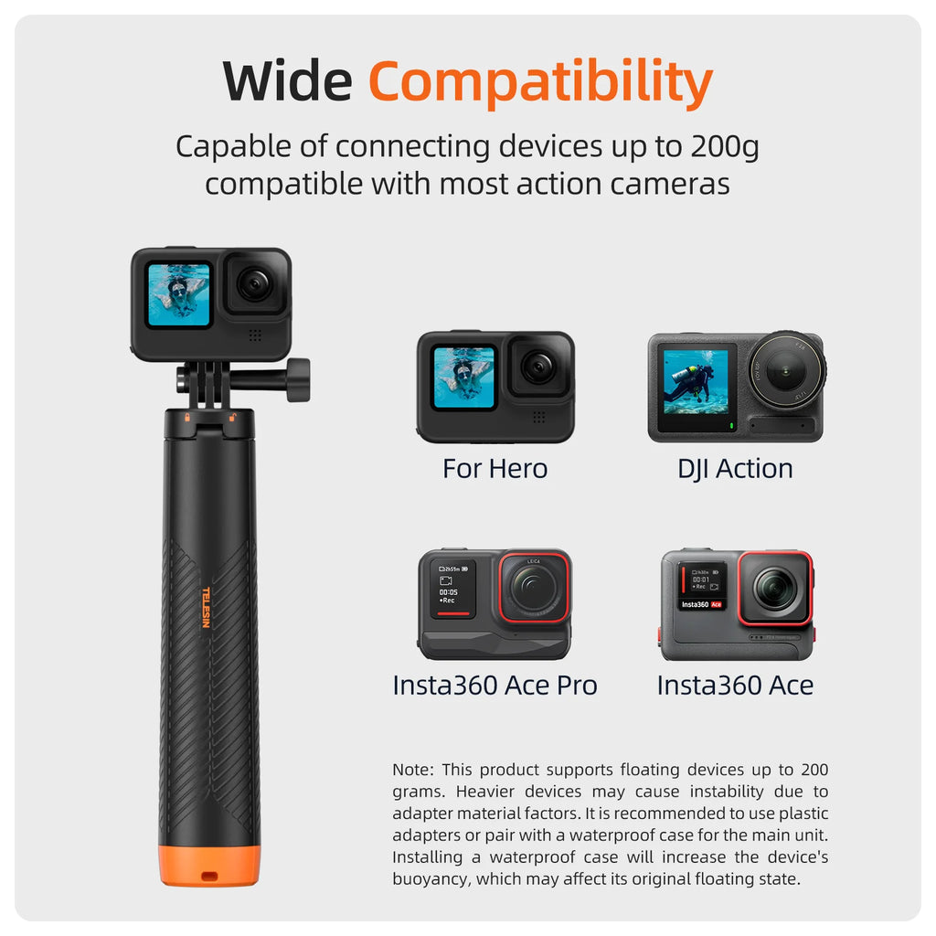 TELESIN Floating Diving Tripod Stick | For GoPro, Insta360 & DJI Action Cams