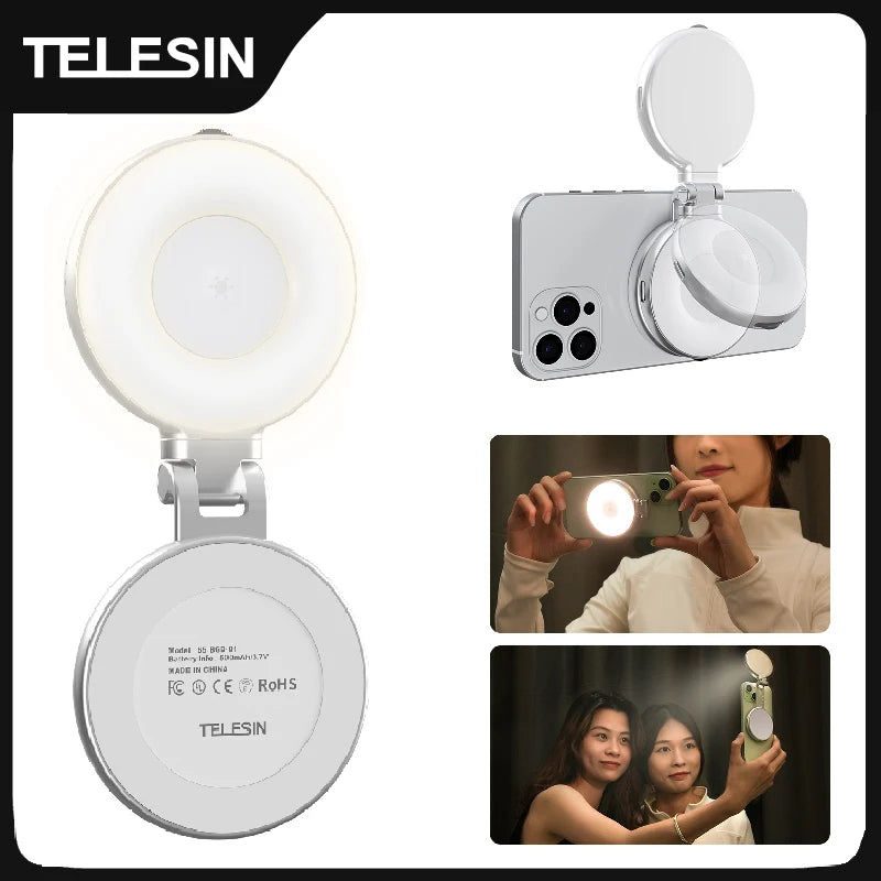 TELESIN Magnetic Mini Selfie Light – 3 Brightness Modes for iPhone & Android