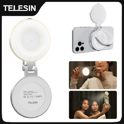 TELESIN Magnetic Mini Selfie Light – 3 Brightness Modes for iPhone & Android