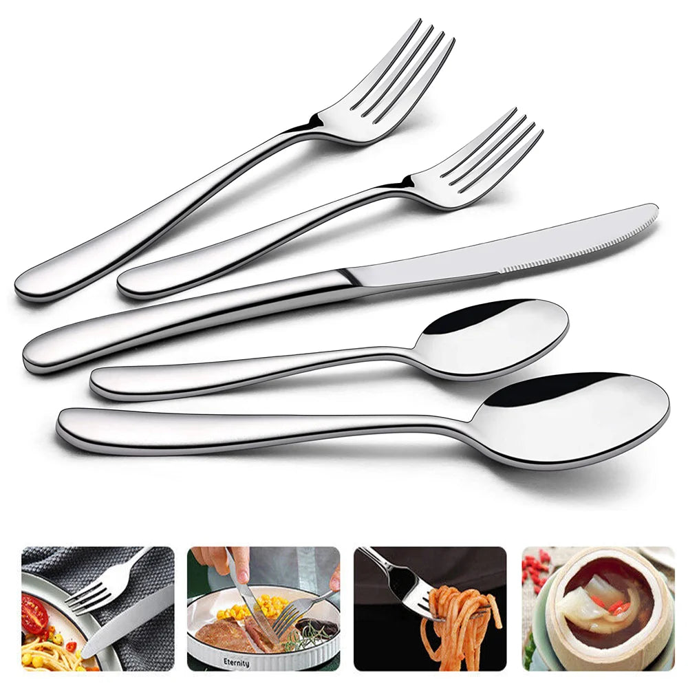 Elegant Cutlery with Steak Knives, Forks & Spoons for Kitchen Table-30 Piece Stainless Steel Flatware Set