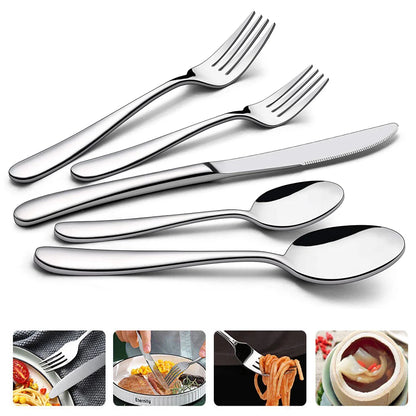 Elegant Cutlery with Steak Knives, Forks & Spoons for Kitchen Table-30 Piece Stainless Steel Flatware Set