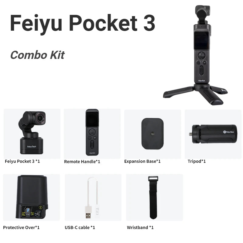 Feiyu Pocket 3 Kit – 4K Gimbal Camera with AI Tracking & Magnetic Mount