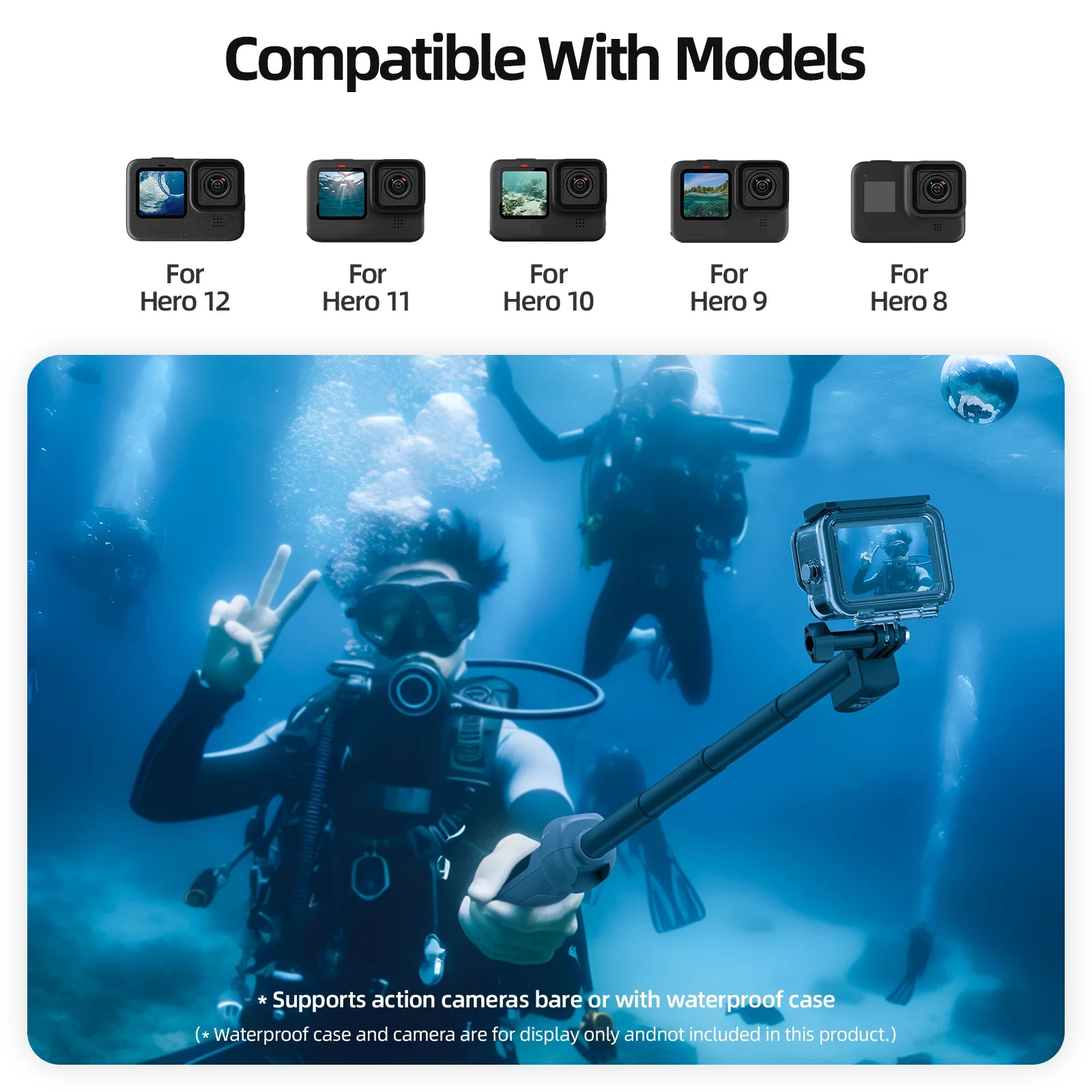 Waterproof Diving Selfie Stick 0.85M | TELESIN + Remote for GoPro 8–12
