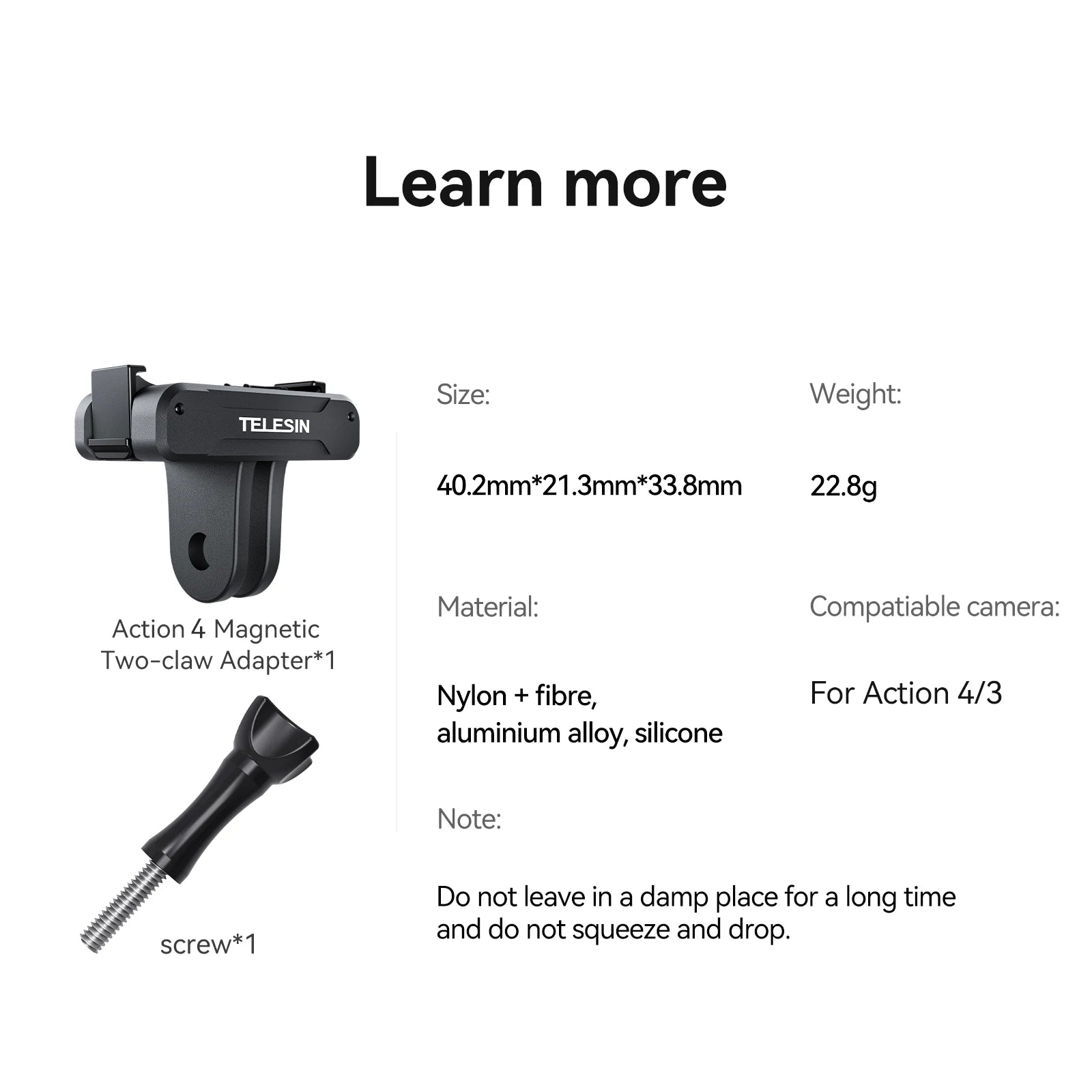 Magnetic Two-Claw Adapter for DJI Action 3/4/5 Pro – Universal 1/4" Mount