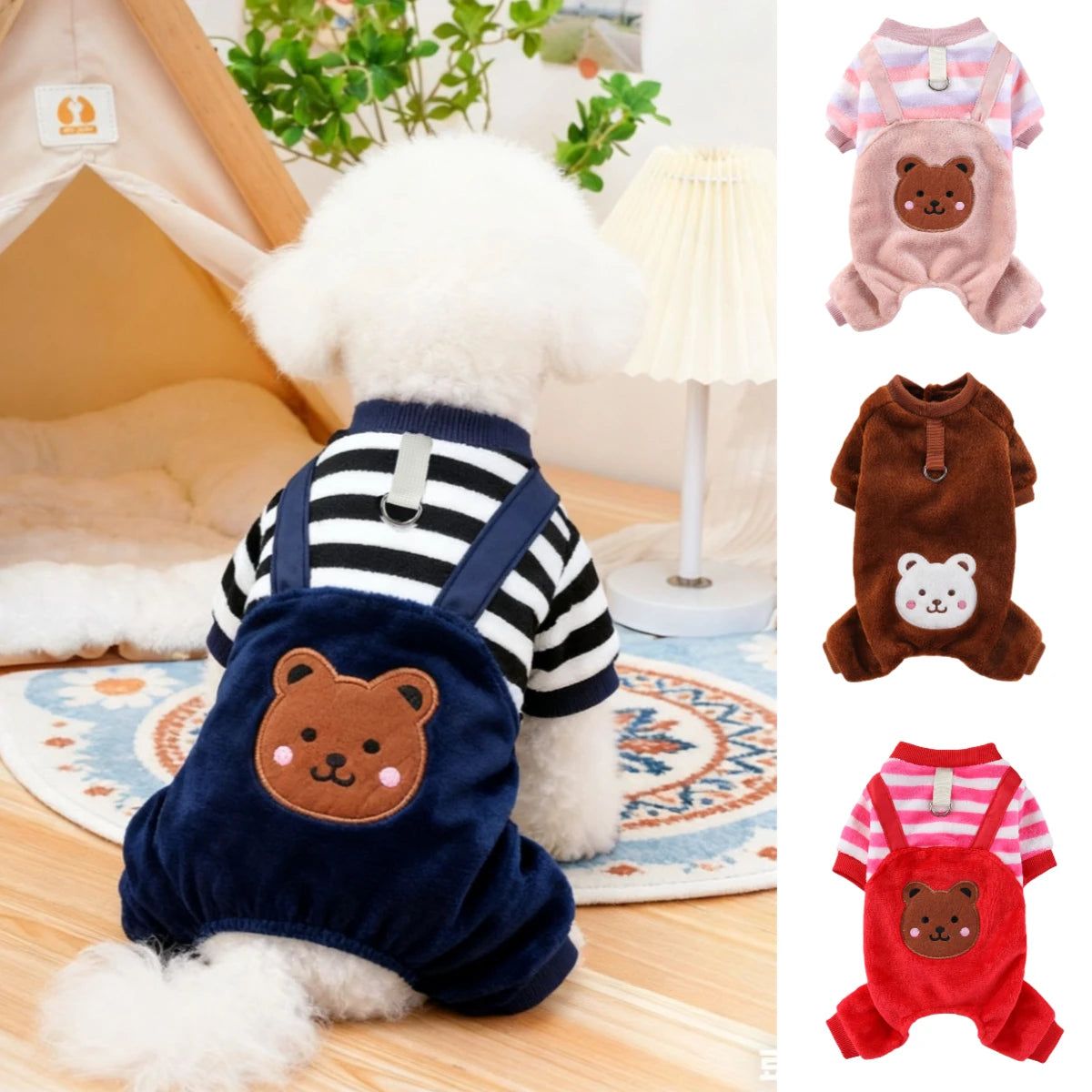 Cosy Winter Fleece Jumpsuit for Dogs & Cats – With Leash Ring