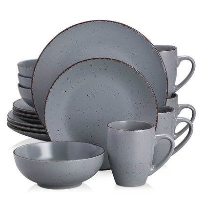 MODA Series Stoneware Plates, Bowls & Cups - 16/32/48 Piece Grey Pottery Dinnerware Set by Vancasso