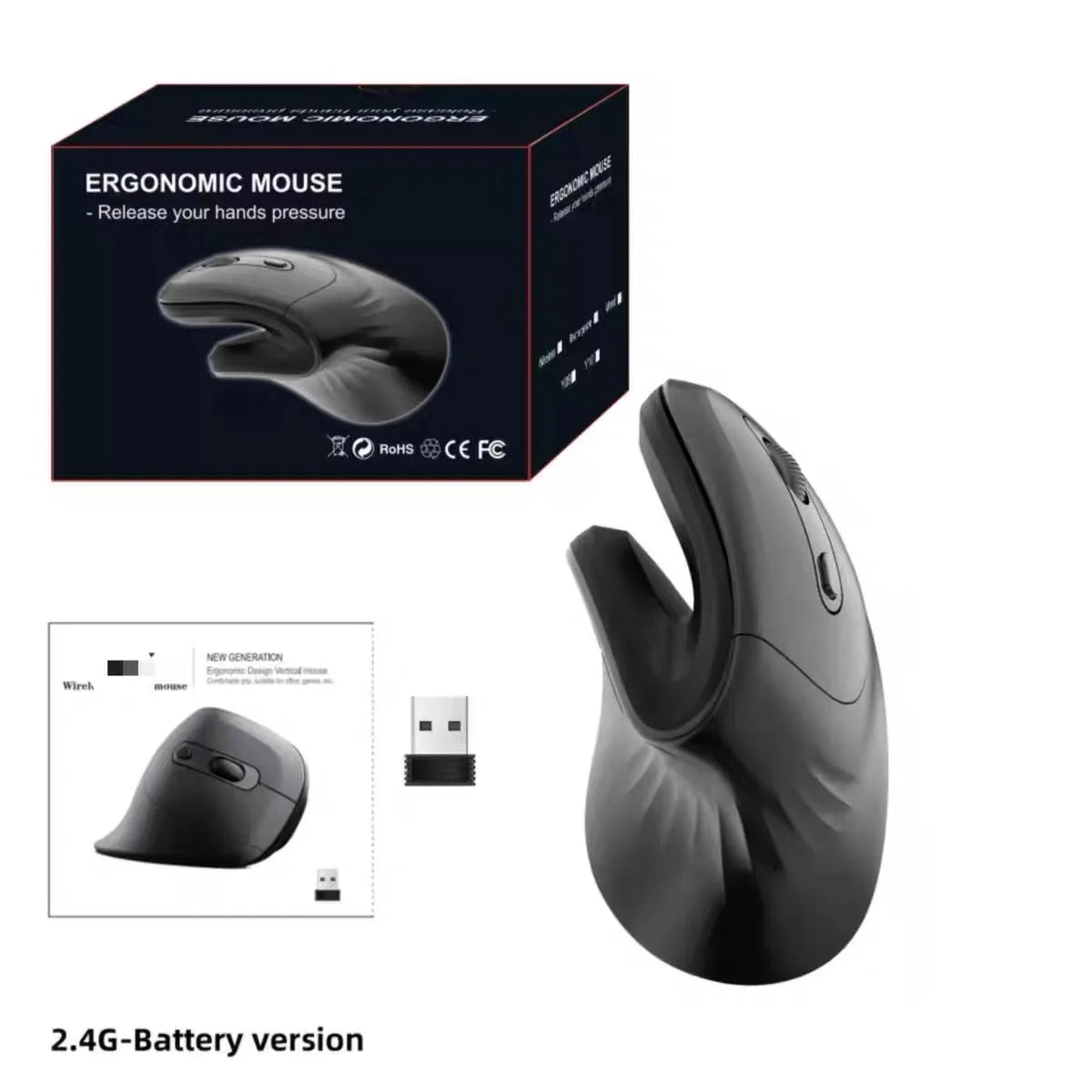 Mouse verticale wireless Warvank U2 – DPI regolabile e design ergonomico per PC/laptop 