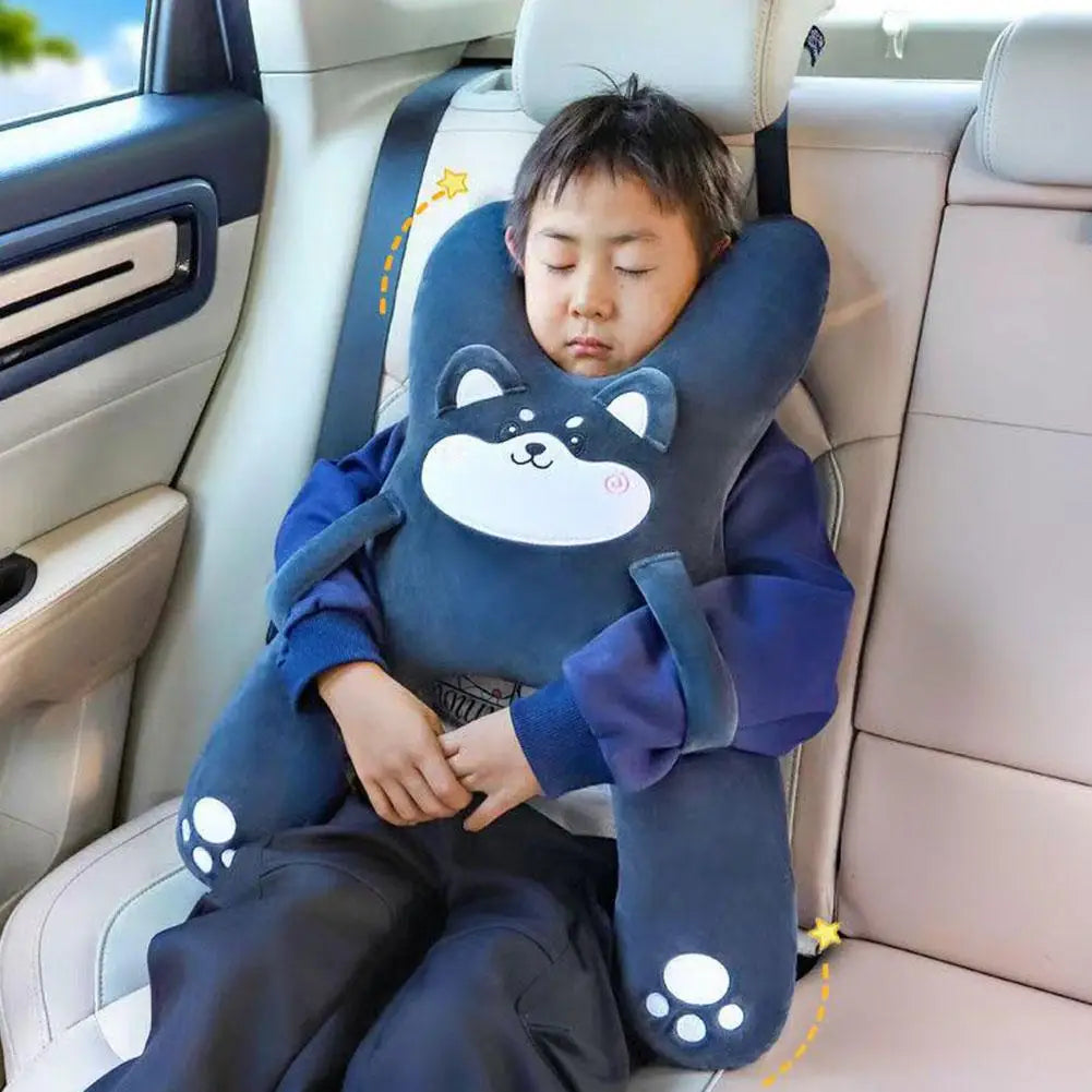 Car Cartoon Headrest Set – Breathable Child Pillow & Lumbar Support