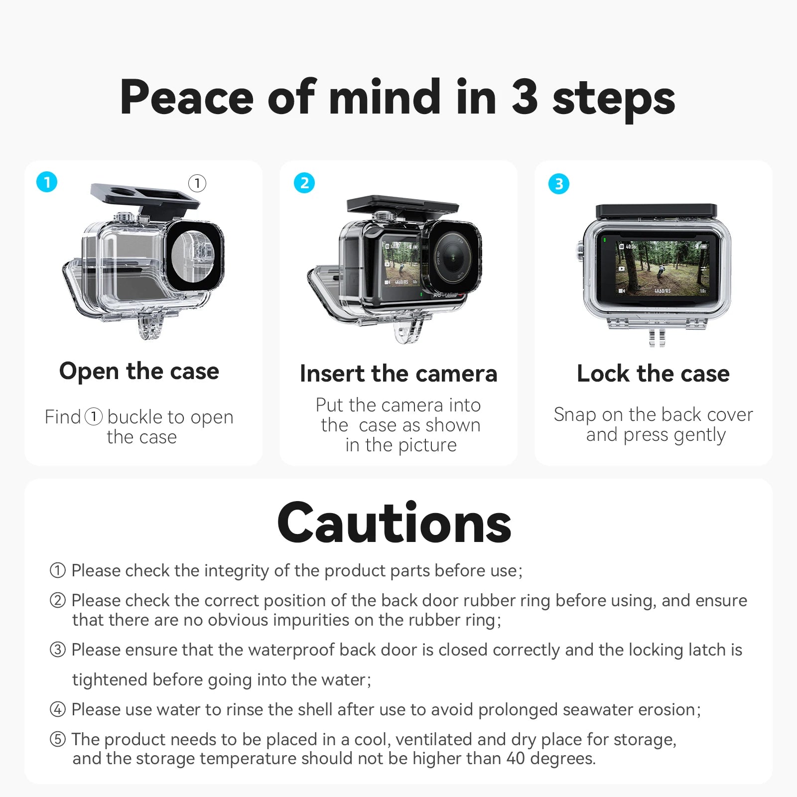 Waterproof Housing for DJI Osmo Action 3–5 Pro | TELESIN 45M Dive Case