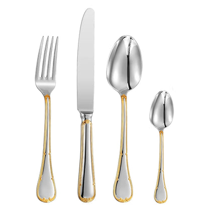 Premium Stainless Steel Gold Cutlery Set – 4–25 Piece Silverware with Knife, Fork & Spoon for Elegant Dining