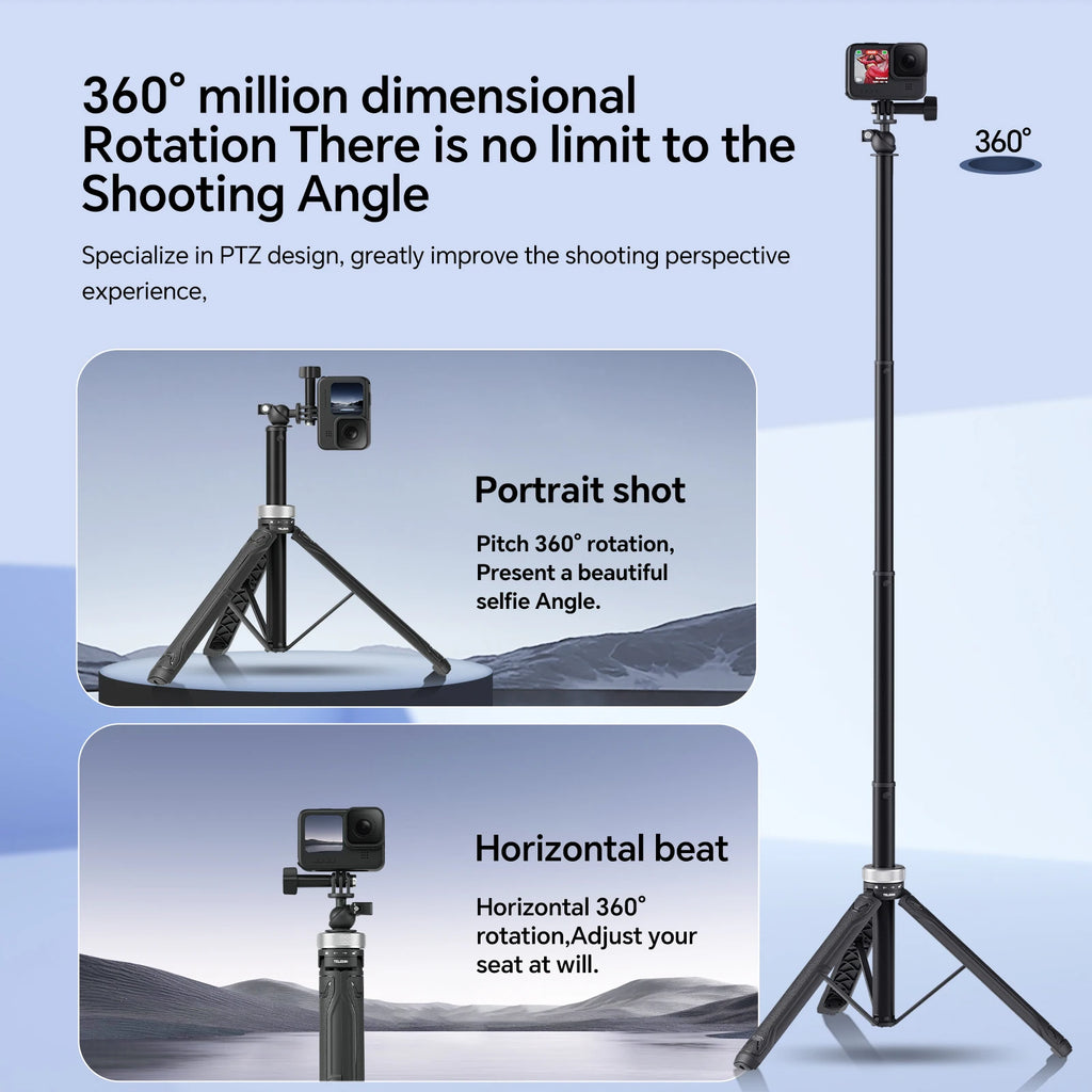 Foldable 360° Tripod Selfie Stick for GoPro Hero 13–5, Insta360, DJI Action