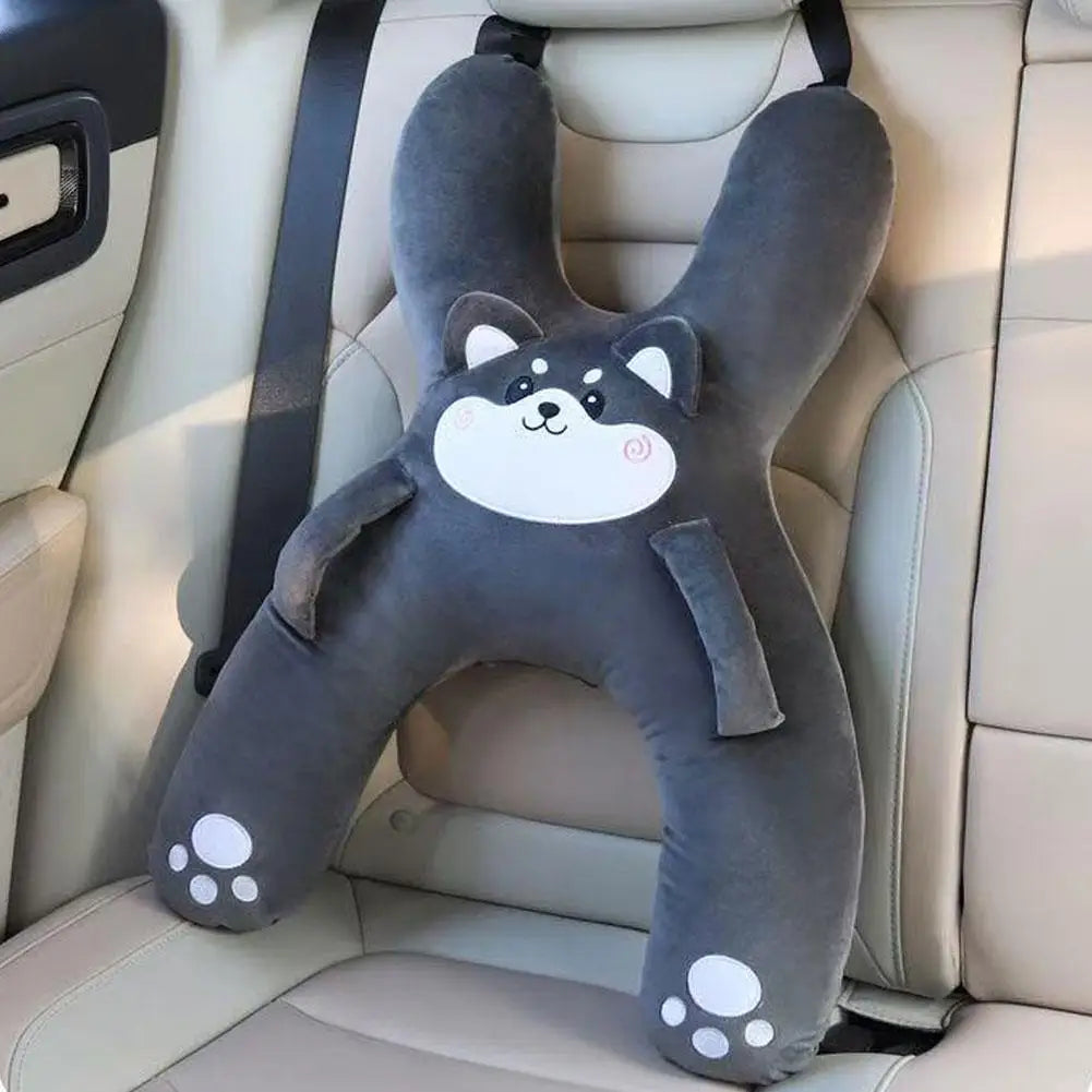Car Cartoon Headrest Set – Breathable Child Pillow & Lumbar Support