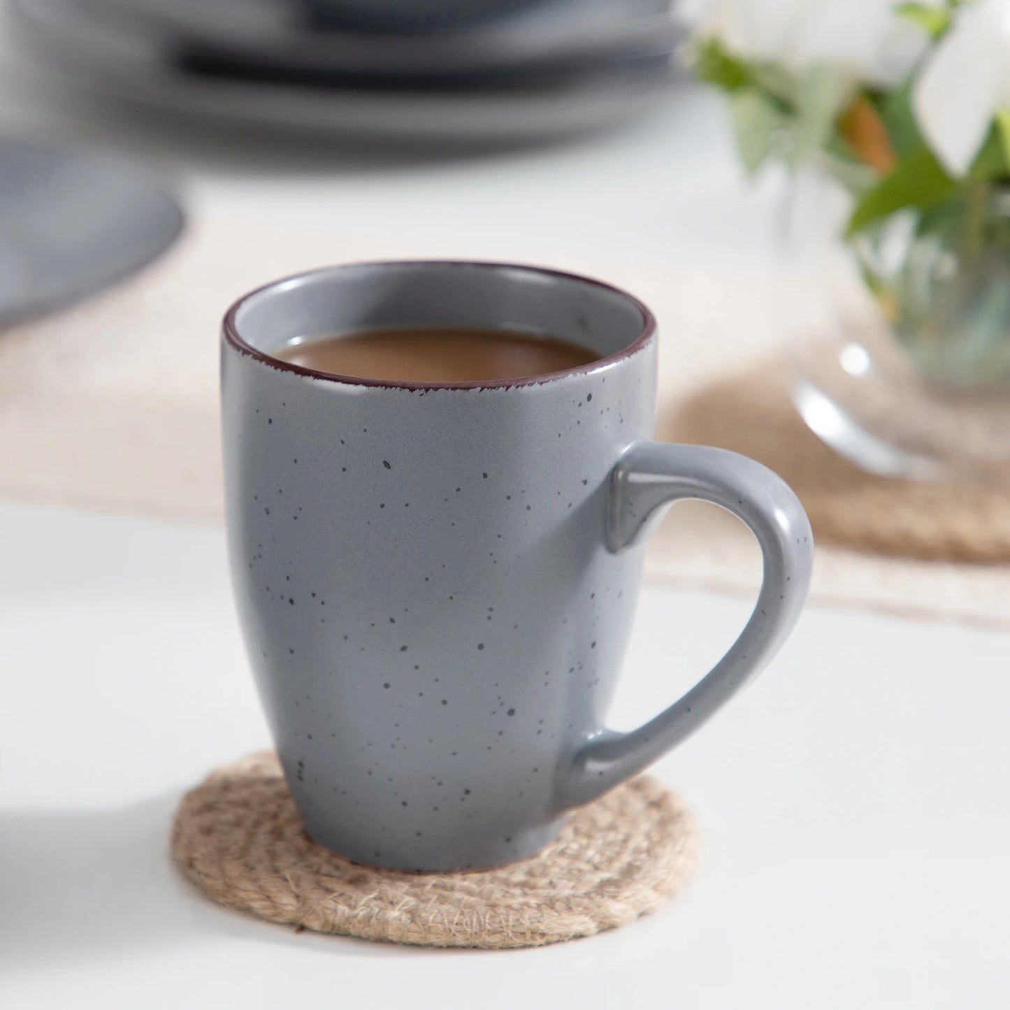 MODA Series Stoneware Plates, Bowls & Cups - 16/32/48 Piece Grey Pottery Dinnerware Set by Vancasso