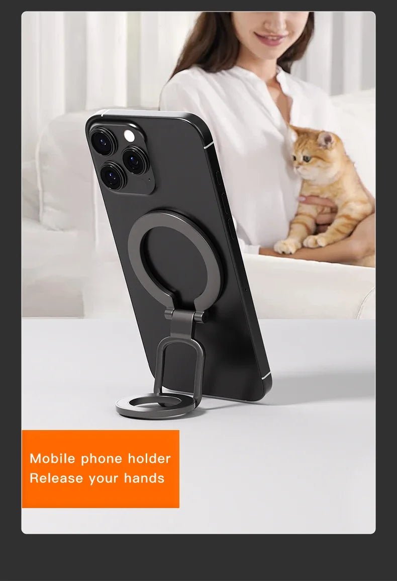 Strong Magnetic 3-in-1 iPhone Stand & Ring Grip – Rotating MagSafe Holder (14/15/16)