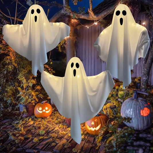 Flying Ghost Halloween Decor with Lights – Scary Hanging Ornament for Garden & Party
