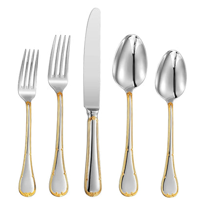Premium Stainless Steel Gold Cutlery Set – 4–25 Piece Silverware with Knife, Fork & Spoon for Elegant Dining