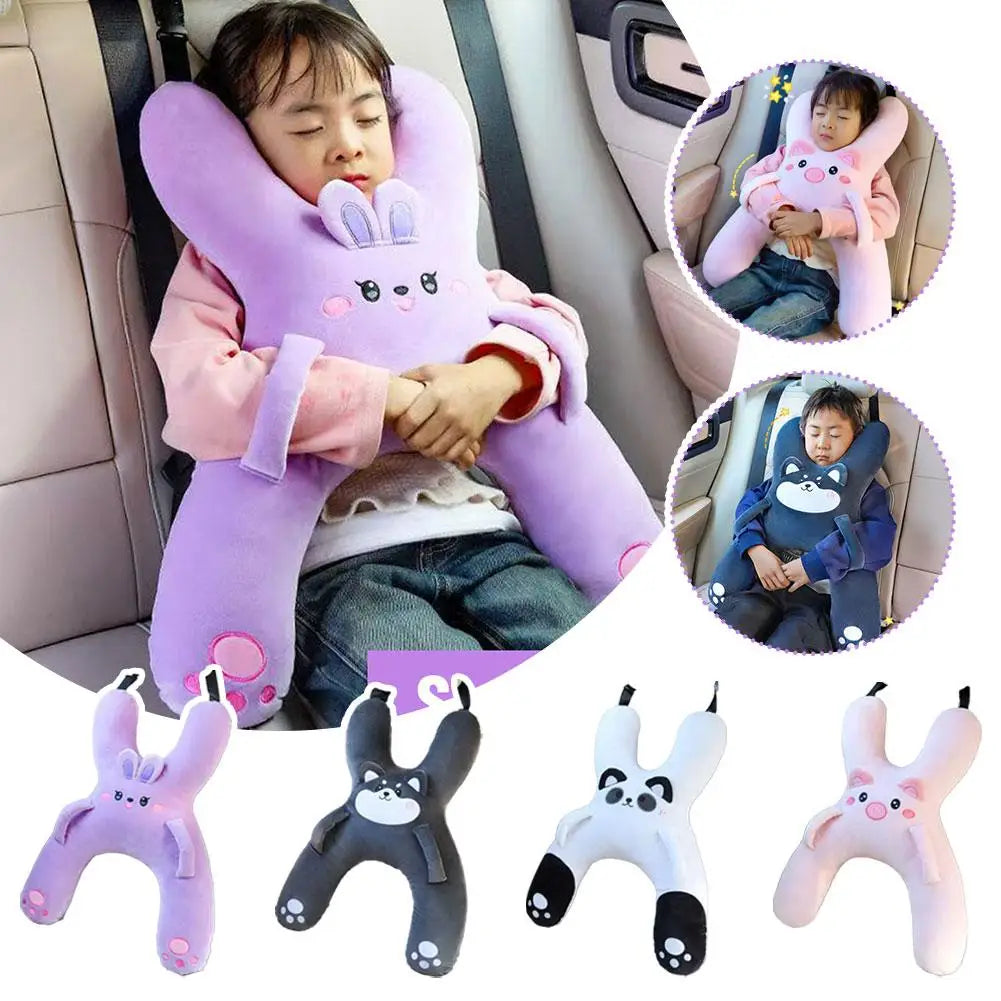 Car Cartoon Headrest Set – Breathable Child Pillow & Lumbar Support