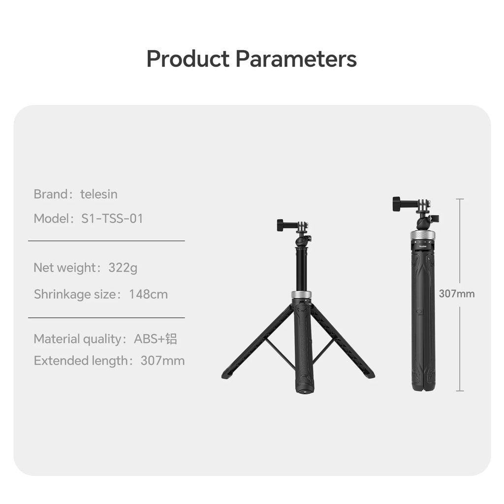 Foldable 360° Tripod Selfie Stick for GoPro Hero 13–5, Insta360, DJI Action