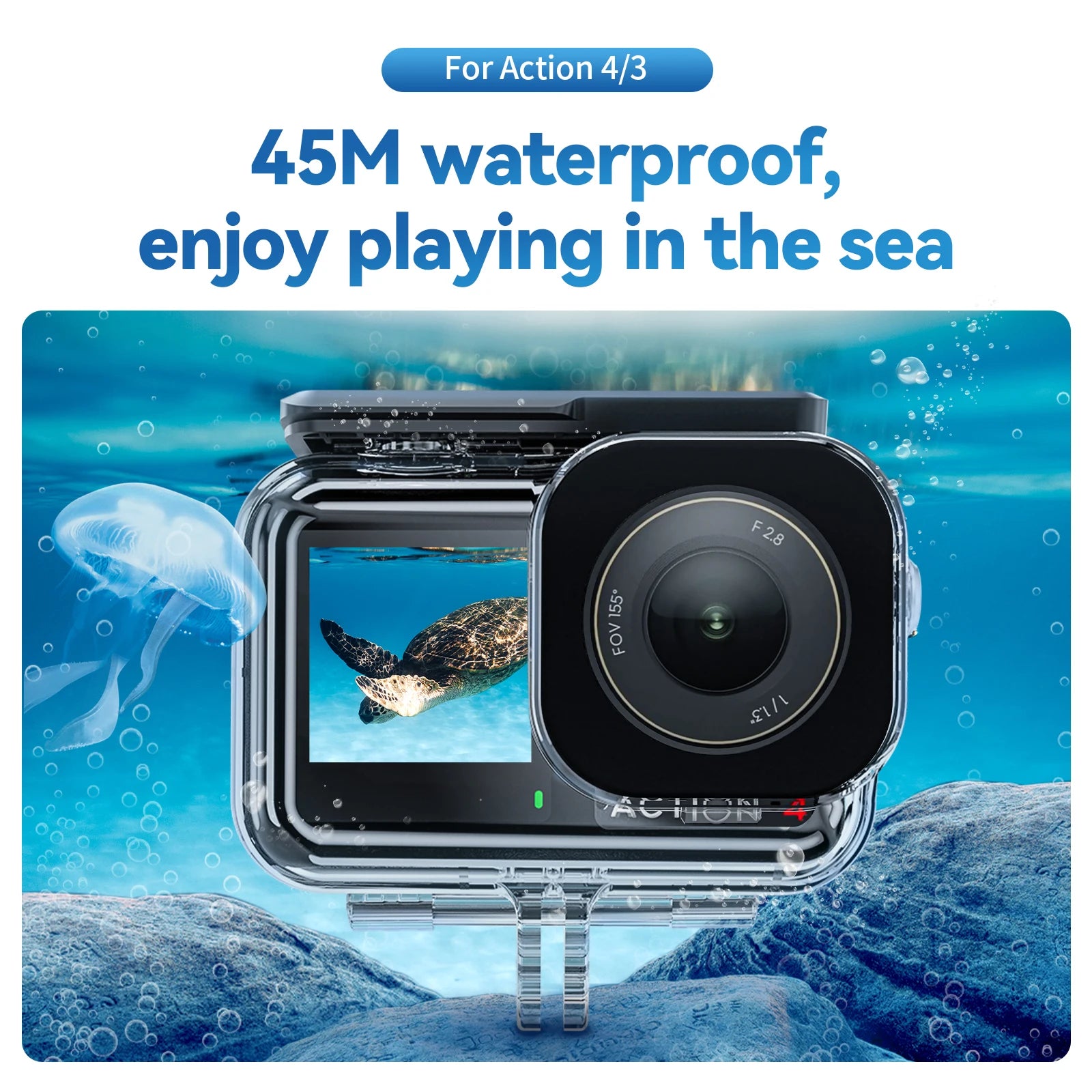 Waterproof Housing for DJI Osmo Action 3–5 Pro | TELESIN 45M Dive Case