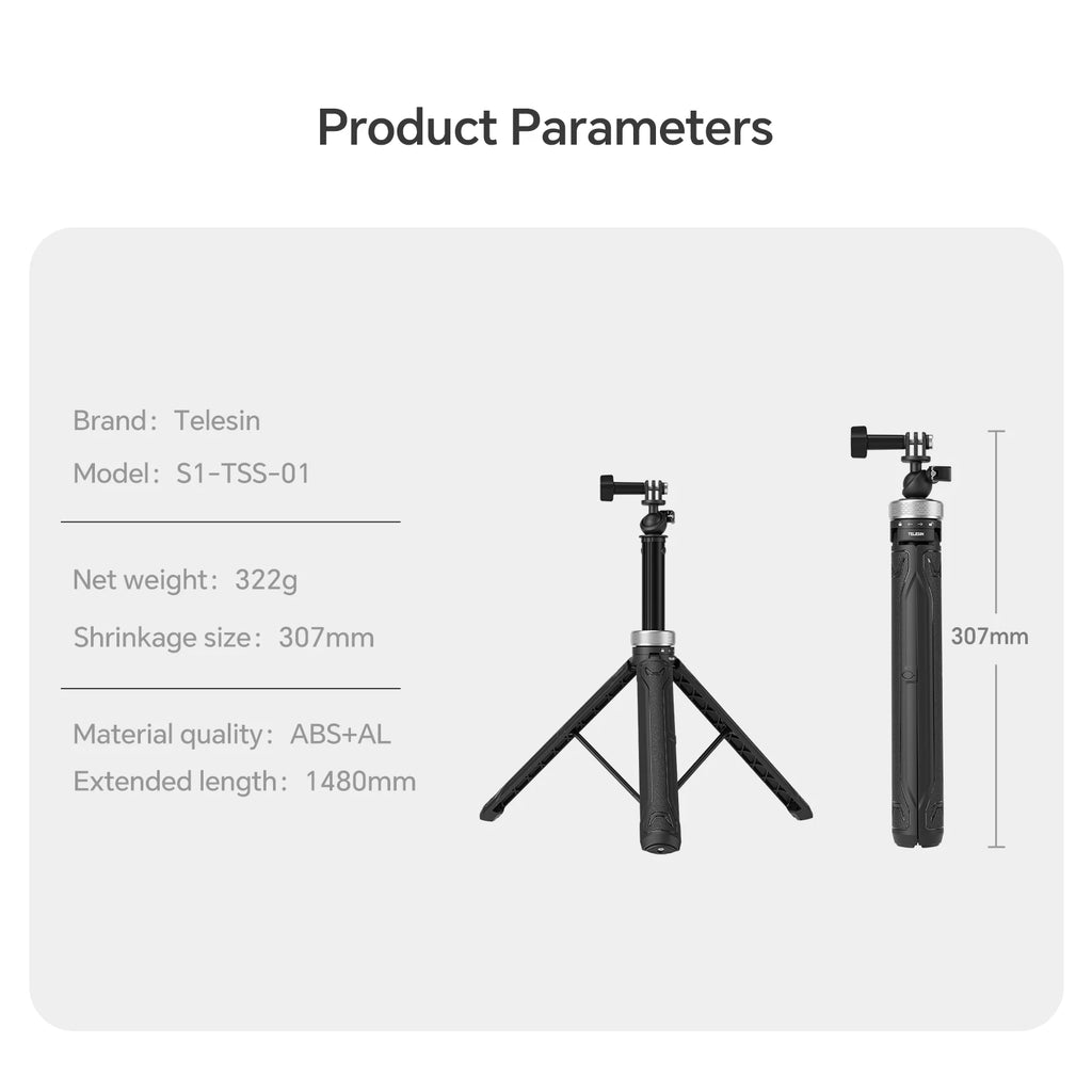 Foldable 360° Tripod Selfie Stick for GoPro Hero 13–5, Insta360, DJI Action