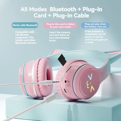 Bluetooth 5.3 Gaming Earbuds with RGB Cat Ears – Wireless Headphones with Microphone & MP3 Playback