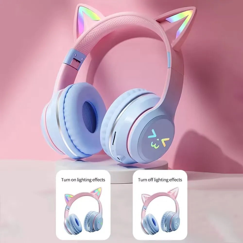 Bluetooth 5.3 Gaming Earbuds with RGB Cat Ears – Wireless Headphones with Microphone & MP3 Playback