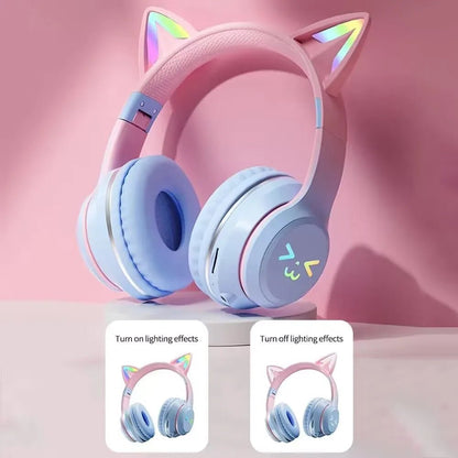 Bluetooth 5.3 Gaming Earbuds with RGB Cat Ears – Wireless Headphones with Microphone & MP3 Playback