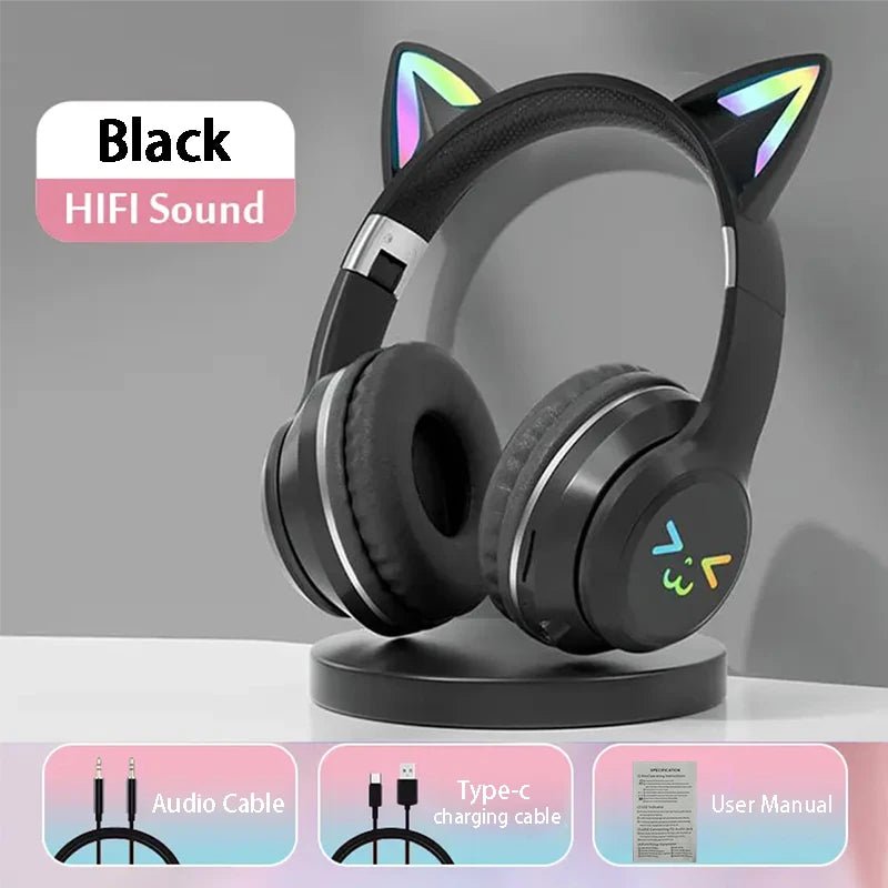Bluetooth 5.3 Gaming Earbuds with RGB Cat Ears – Wireless Headphones with Microphone & MP3 Playback