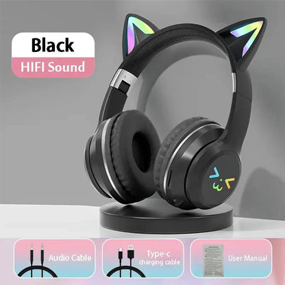 Bluetooth 5.3 Gaming Earbuds with RGB Cat Ears – Wireless Headphones with Microphone & MP3 Playback