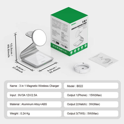 Bonola 3-in-1 Magnetic Wireless Charger - iPhone 12-16, Watch & AirPods Pro Stand - Adeju Shop