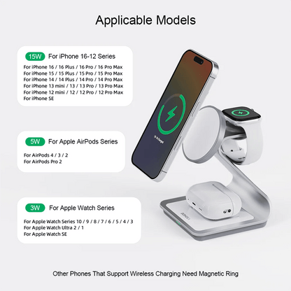 Bonola 3-in-1 Magnetic Wireless Charger - iPhone 12-16, Watch & AirPods Pro Stand - Adeju Shop
