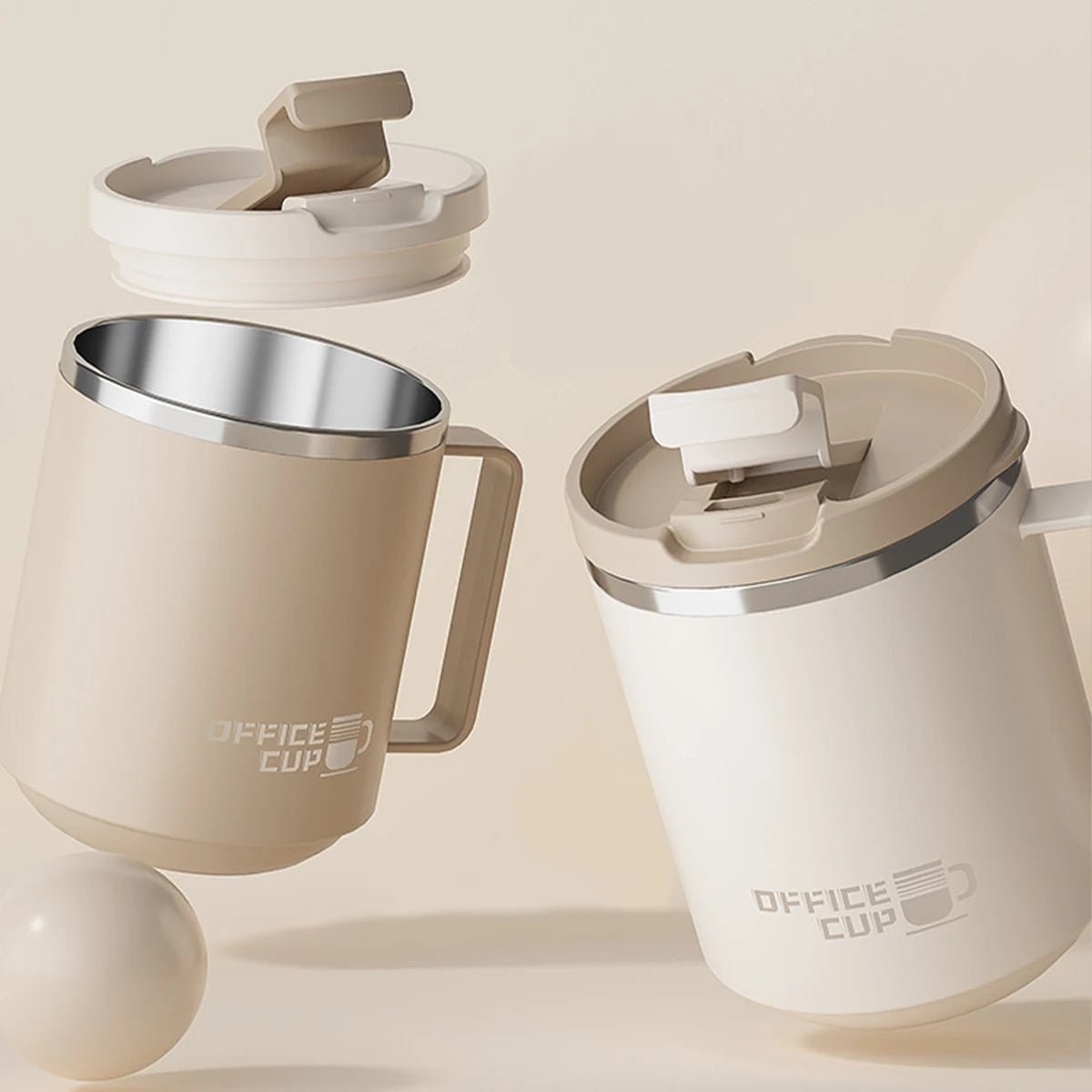 Tazza da caffè in acciaio inossidabile a doppia parete, isolata e a prova di perdite, con manico, per latte, tè o caffè 