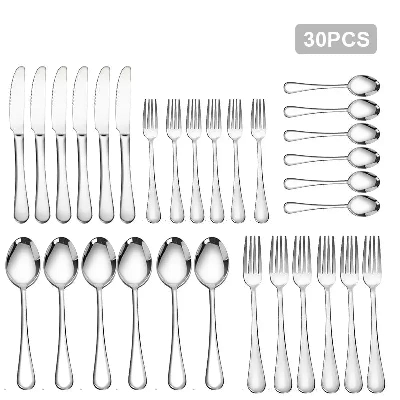 Set di posate in acciaio inossidabile da 30 pezzi: eleganti forchette, coltelli e cucchiai 