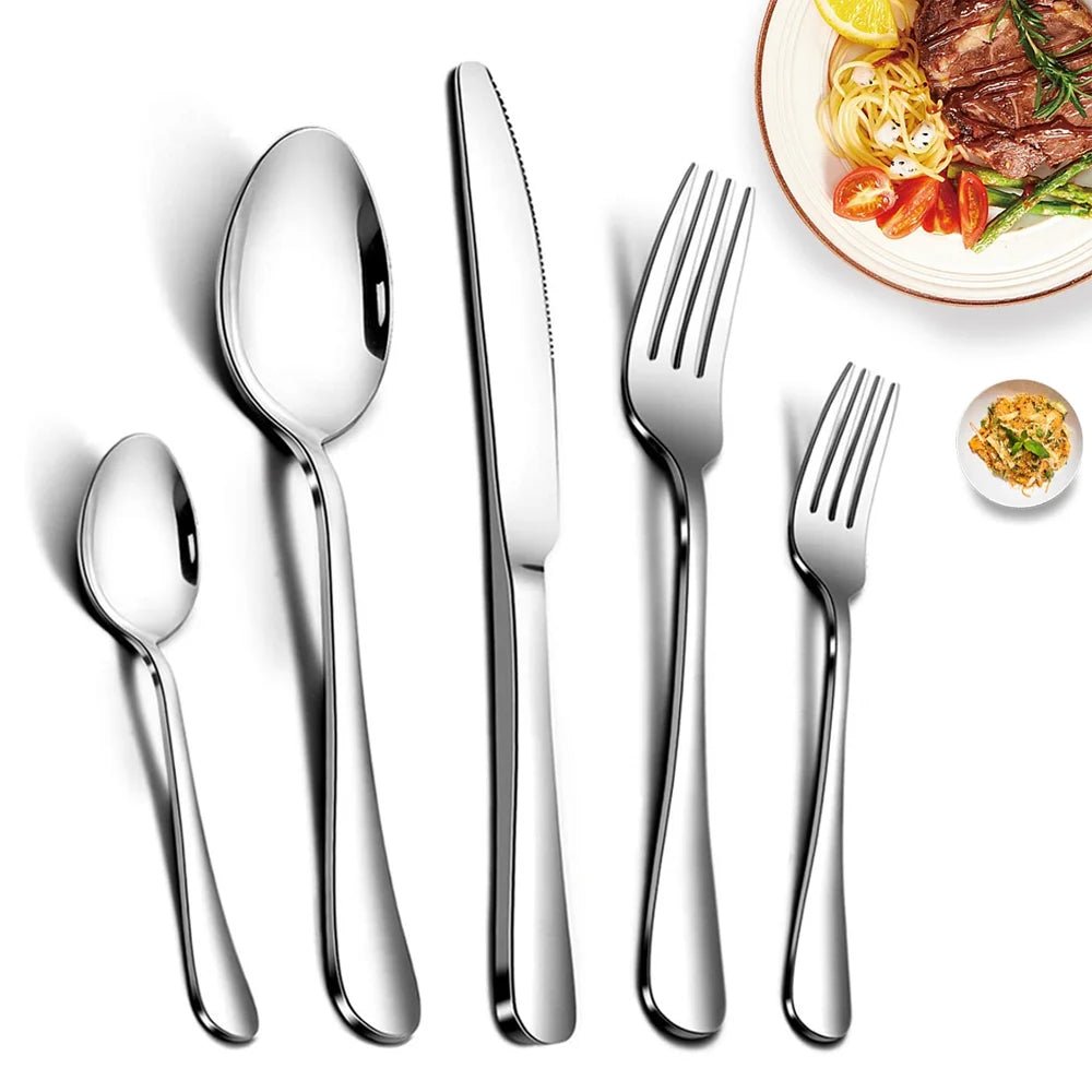 30-Piece Stainless Steel Cutlery Set – Elegant Forks, Knives & Spoons