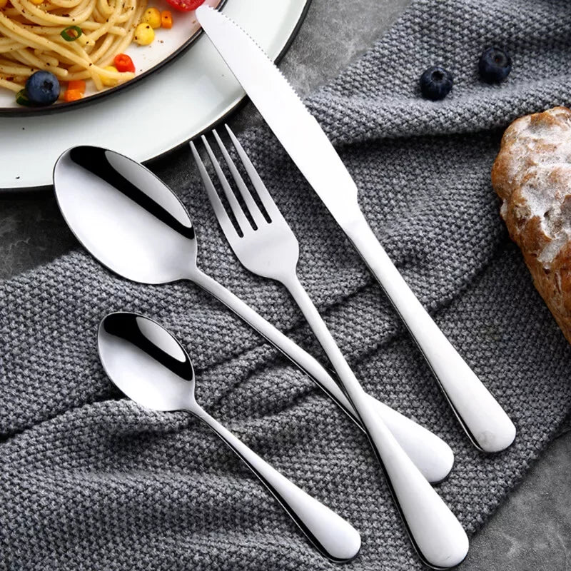 30-Piece Stainless Steel Cutlery Set – Elegant Forks, Knives & Spoons