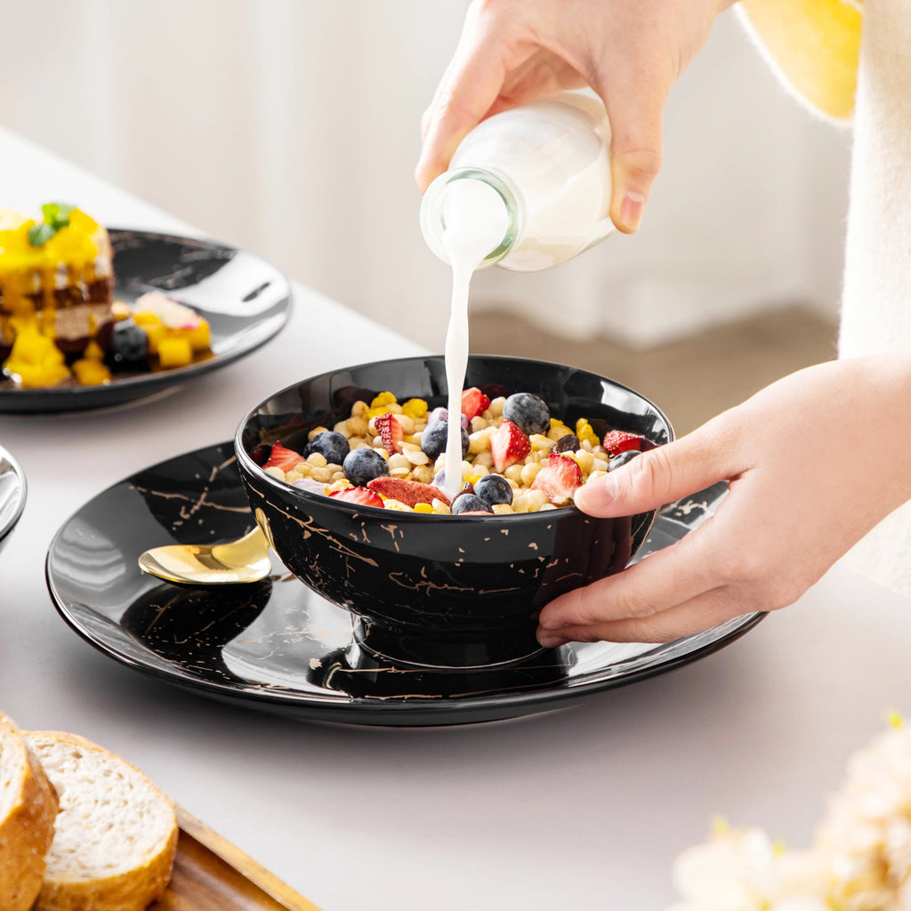 Servizio da tavola di lusso Gold Splash – Piatti e ciotole in porcellana per tutte le portate 