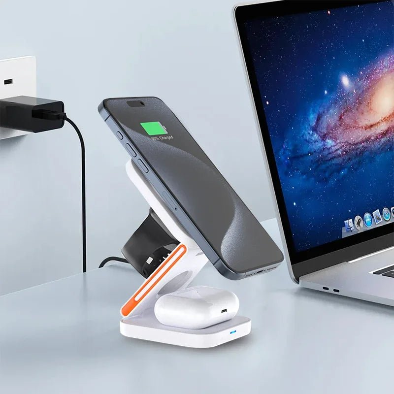 Charging Station  3 in 1 Magnetic Stand for iPhone 12–15, Apple Watch & AirPods